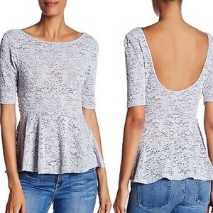 Free People Silver Second Chance Scoop Back Stretch Lace Peplum Blouse Low Back